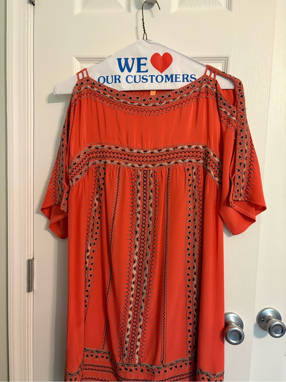 Nanette Lepore Orange Cold-Shoulder Embroidered Tunic
